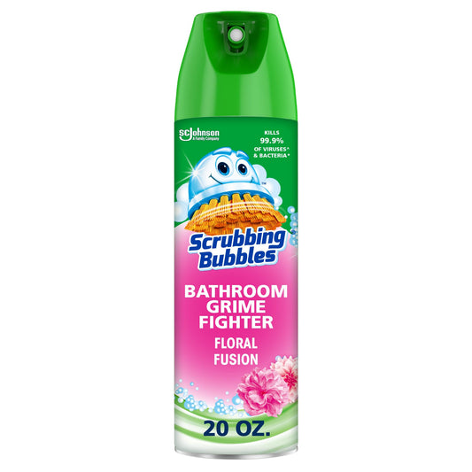Scrubbing Bubbles Bathroom and Shower Cleaner Disinfectant Aerosol, Foaming Action Bathroom Grime Fighter, Floral Fusion Scent, 20oz
