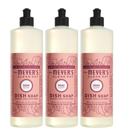 MRS. MEYER'S CLEAN DAY Liquid Dish Soap, Biodegradable Formula, Limited Edition Rose, 16 fl. oz - Pack of 3