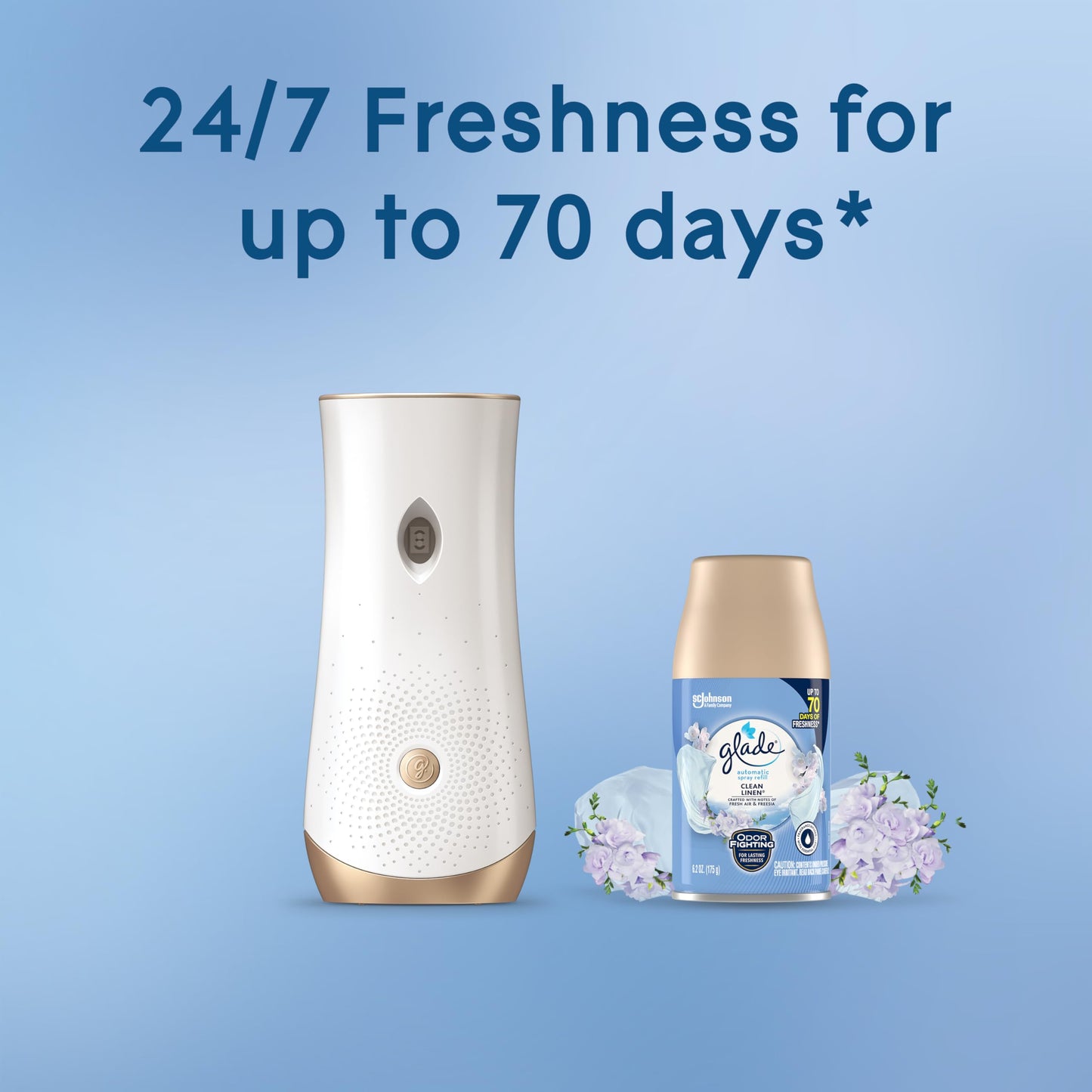 Glade Automatic Spray Refill and Holder Kit, Air Freshener for Home and Bathroom, Clean Linen, 6.2 Oz, 2 Count