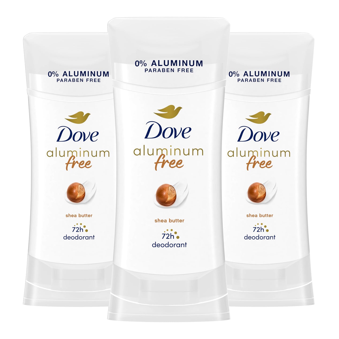 Dove Aluminum Free Deodorant for Women 3 Count Shea Butter 72 hour odor protection 2.6 oz