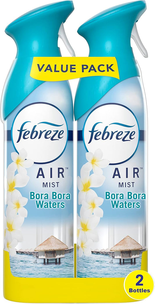 Febreze Air Mist Air Freshener Spray, Odor-Fighting Room Spray, Air Fresheners for Home and Bathroom and Kitchen, Aerosol Can, Bora Bora Waters Scent, 8.8oz, 2 Count