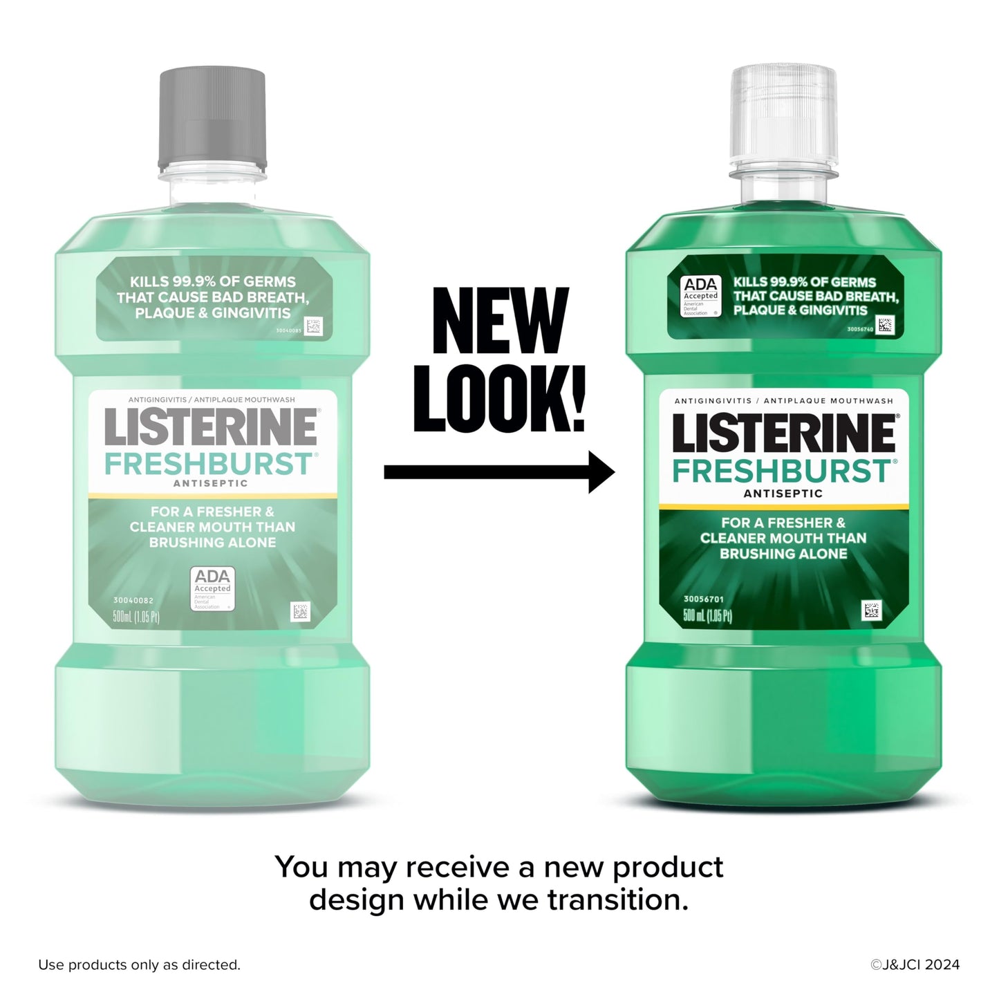 Listerine Freshburst Antiseptic Mouthwash for Bad Breath, Kills 99% of Germs That Cause Bad Breath & Fight Plaque & Gingivitis, ADA Accepted Mouthwash, Spearmint, 500 mL