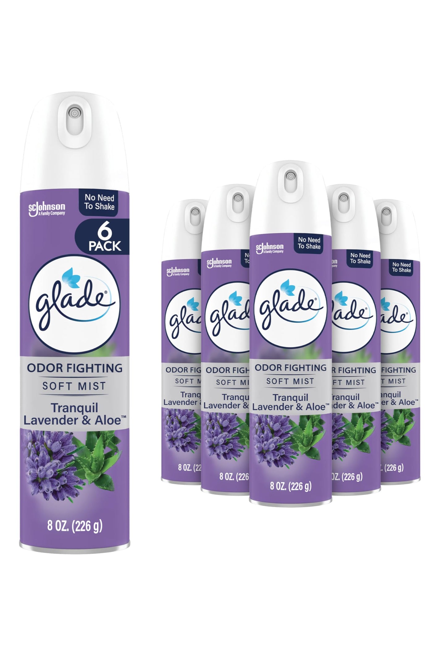 Glade Air Freshener Room Spray, Tranquil Lavender & Aloe Scent, Odor Fighting to Deliver Long Lasting Freshness, 8 Oz, 6 Count
