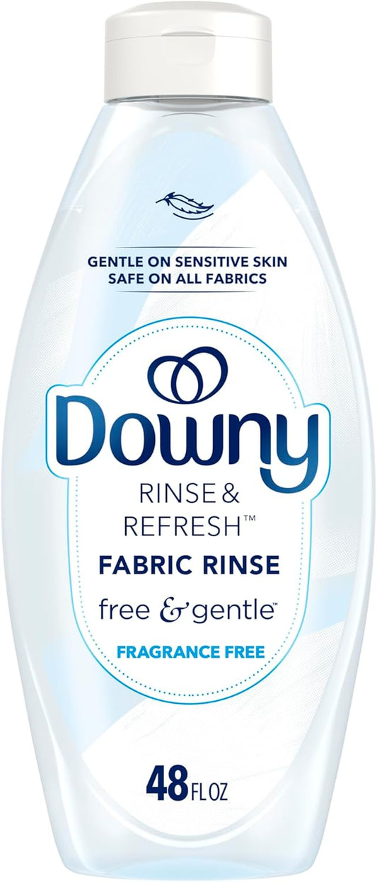 Downy Rinse & Refresh Free & Gentle Laundry Odor Remover and Fabric Softener, Fragrance Free, 48 fl oz, No Dyes or Heavy Perfumes