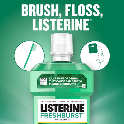 Listerine Freshburst Antiseptic Mouthwash for Bad Breath, Kills 99% of Germs That Cause Bad Breath & Fight Plaque & Gingivitis, ADA Accepted Mouthwash, Spearmint, 8.5 Fl. Oz (250 mL)