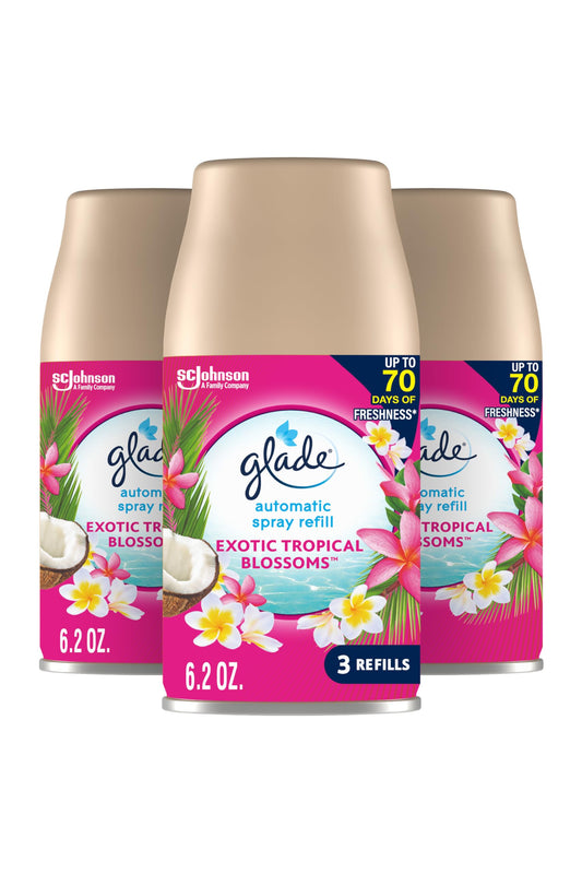 Glade Automatic Spray Refill, Air Freshener for Home and Bathroom, Tropical Blossoms, 6.2 Oz, 3 Count