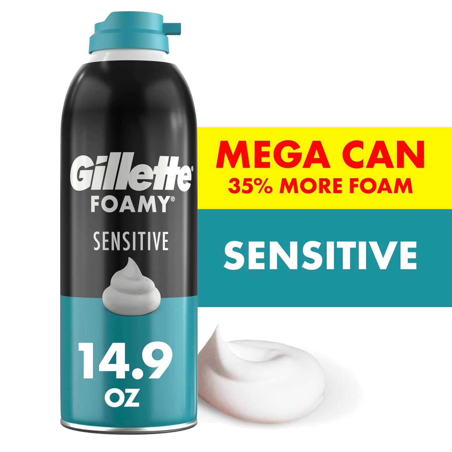 Gillette Foamy Sensitive Shave Foam for Men, Protection Against Shaving Irritation, Quick and Smooth Shave, sensitive skin, shaving cream, 14.9oz