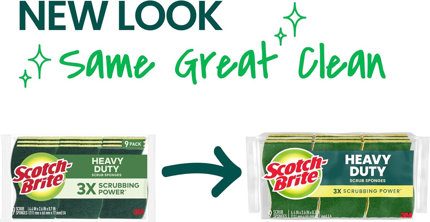 Scotch-Brite Heavy Duty Scrub Sponge, 24 Kitchen Sponges Designed for Tough Messes in the Kitchen that Last 3X Longer*, Best for Cast Iron Skillets and Outdoor Grills, Flexible, Durable, and Strong