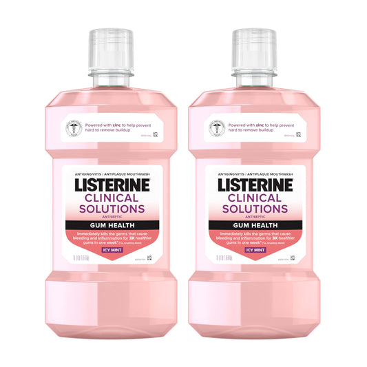 Listerine Clinical Solutions Gum Health Antiseptic Mouthwash, Antigingivitis & Antiplaque Oral Rinse Helps Prevent Buildup & Kills Germs for Healthier Gums, ICY Mint, Twin Pack, 1 L, 2 Pack