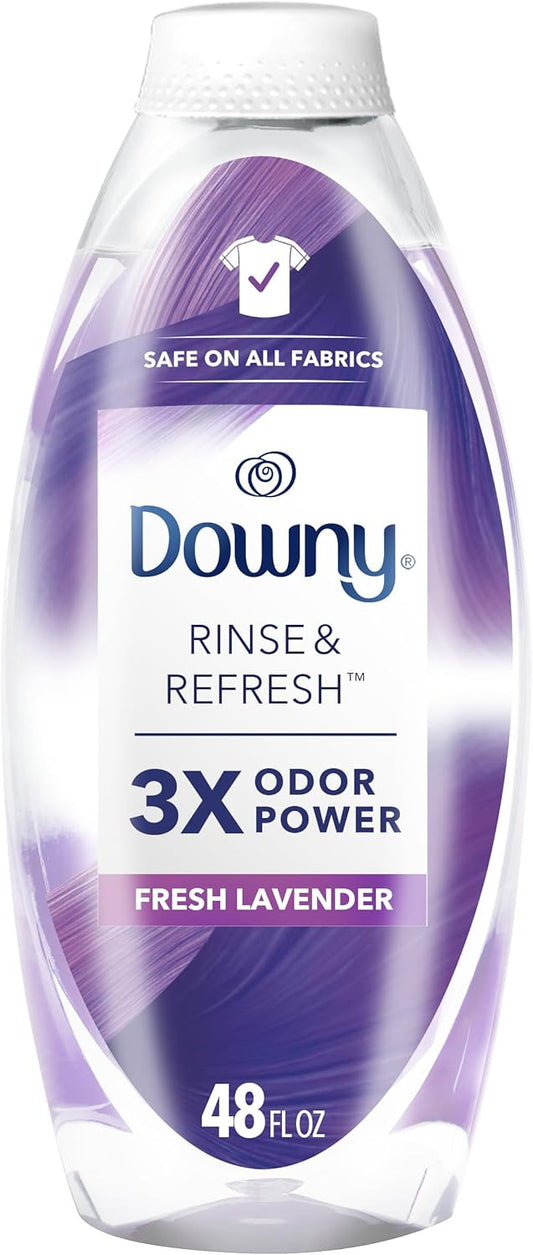 Downy RINSE & REFRESH Laundry Odor Remover and Fabric Softener, Fresh Lavender, 48 fl oz, Safe on ALL Fabrics, Gentle on Skin, HE Compatible