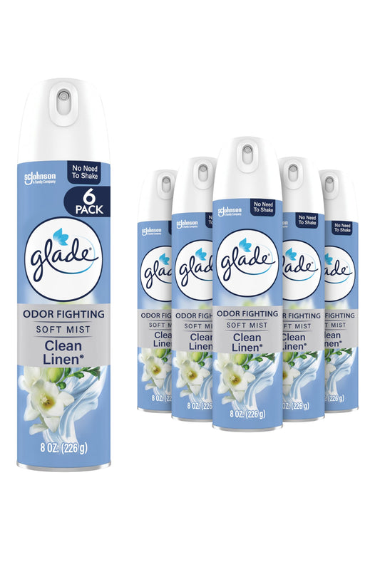 Glade Air Freshener Room Spray, Clean Linen Scent, Odor Fighting to Deliver Long Lasting Freshness, 8 Oz, 6 Count