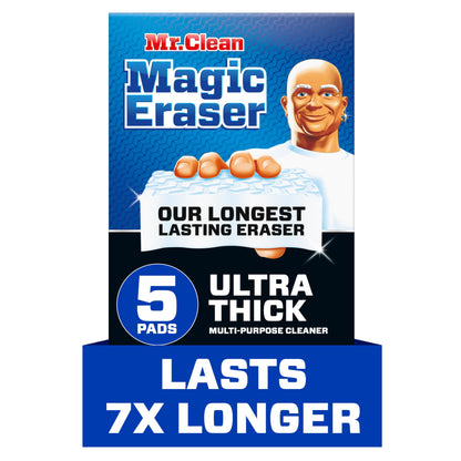 Mr. Clean Magic Eraser Ultra Thick Multi Purpose Cleaner, Bathroom Cleaning Supplies, Magic Eraser Sponge Multi Surface Cleaner, 5ct