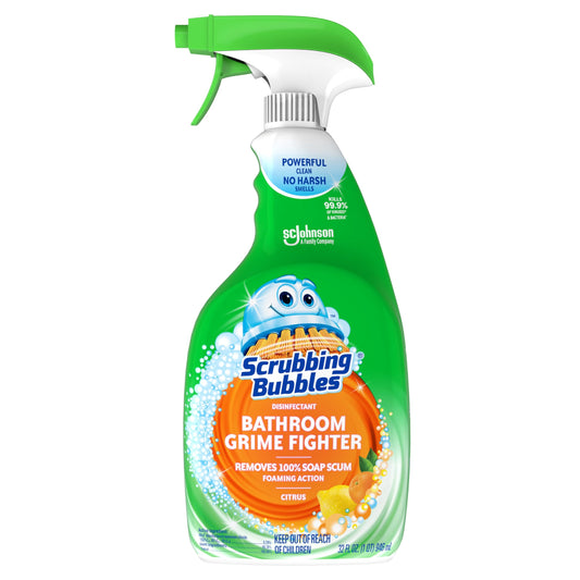 Scrubbing Bubbles Bathroom and Shower Cleaner Disinfectant Spray, Bathroom Grime Fighter, Citrus Scent, 32oz