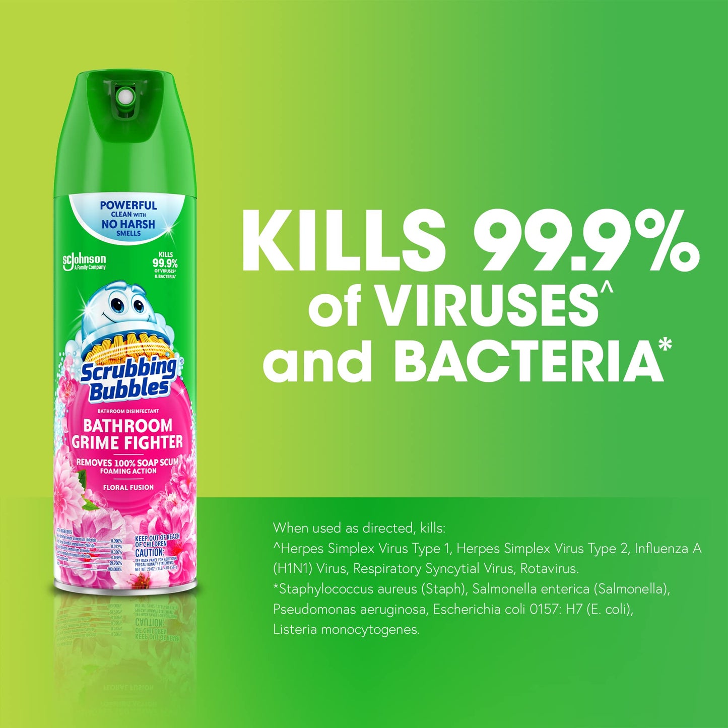 Scrubbing Bubbles Bathroom and Shower Cleaner Disinfectant Aerosol, Foaming Action Bathroom Grime Fighter, Floral Fusion Scent, 20oz