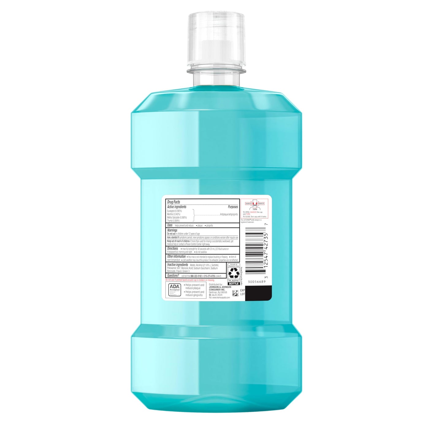 Listerine Cool Mint Antiseptic Mouthwash to Kill 99% of Germs That Cause Bad Breath, Plaque and Gingivitis, Cool Mint Flavor, 1 L 2-Pack