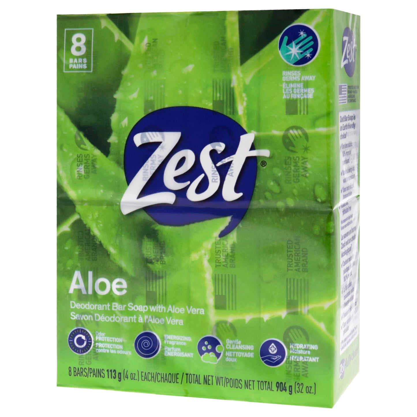 Zest 8-Bar Bath Size Soap, Fresh Aloe, 4 Ounce (Pack of 8)