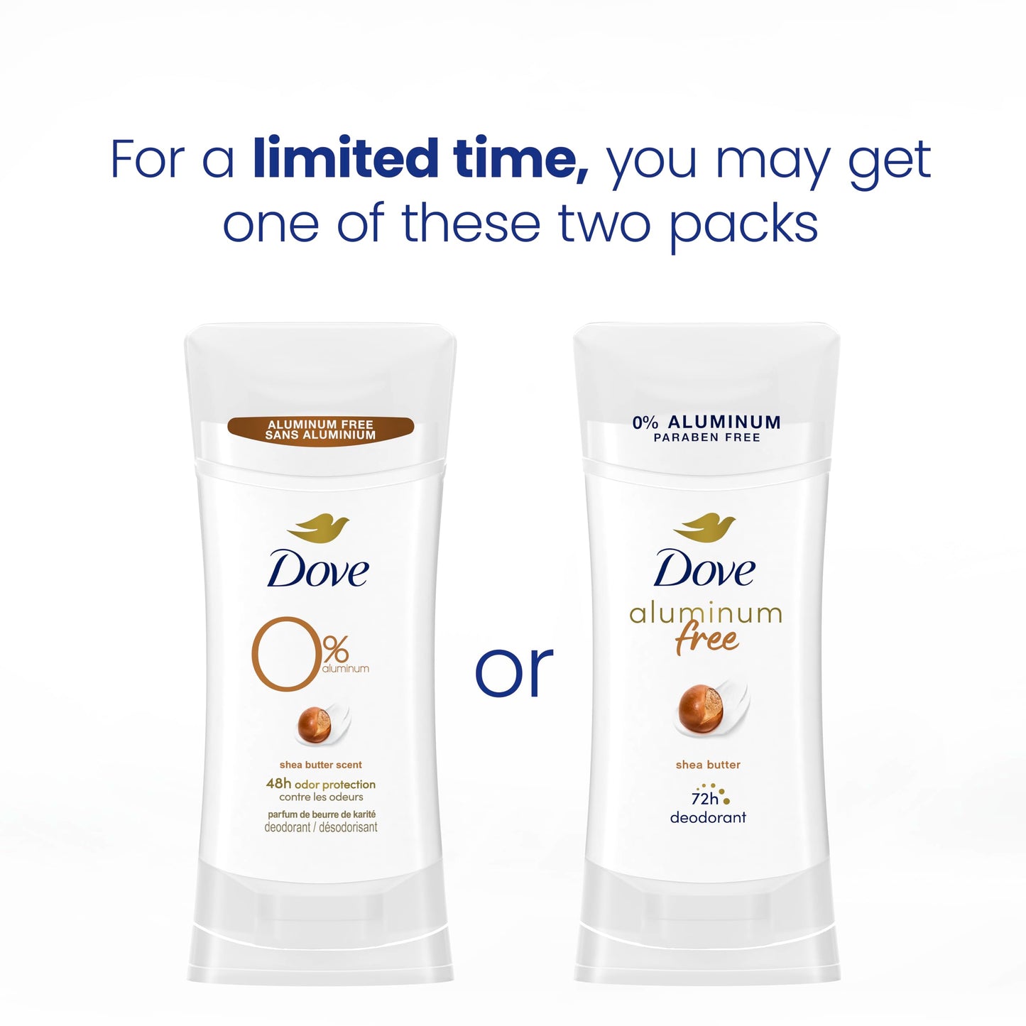 Dove Aluminum Free Deodorant for Women 3 Count Shea Butter 72 hour odor protection 2.6 oz