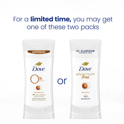 Dove Aluminum Free Deodorant for Women 3 Count Shea Butter 72 hour odor protection 2.6 oz