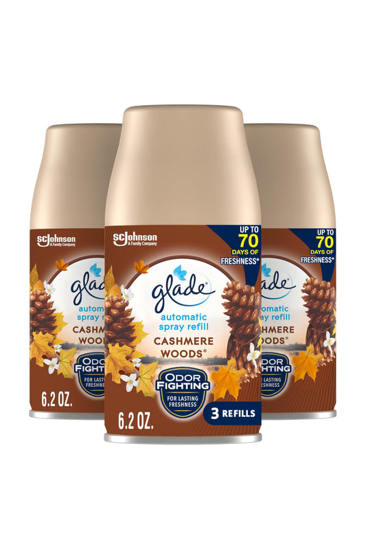 Glade Automatic Spray Refill, Air Freshener for Home and Bathroom, Cashmere Woods, 6.2 Oz, 3 Count