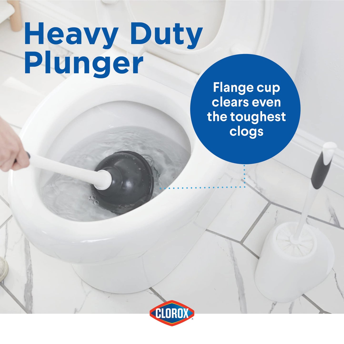 Clorox Toilet Bowl Brush & Plunger Combo Set with Storage Caddy - Toilet Plunger for Bathroom, Bathroom Organizers & Storage, Bathroom Accessories, Toilet Unclogger, Long Handled Toilet Brush
