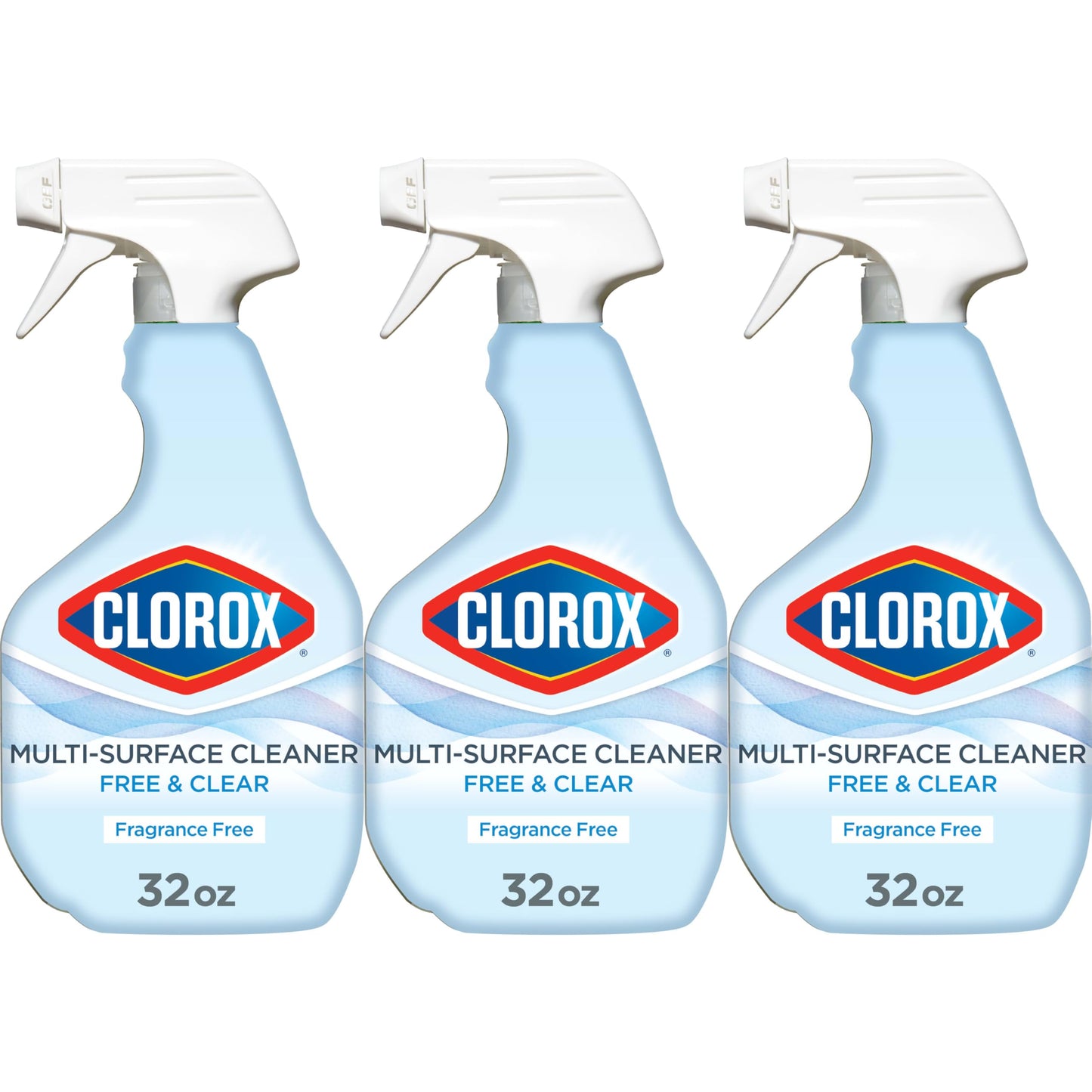 Clorox Free & Clear Multi Surface Cleaner, Spray Bottle, Fragrance Free, 32 Fluid Ounces, Pack of 3