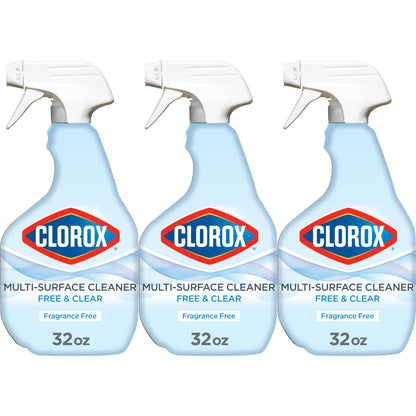 Clorox Free & Clear Multi Surface Cleaner, Spray Bottle, Fragrance Free, 32 Fluid Ounces, Pack of 3