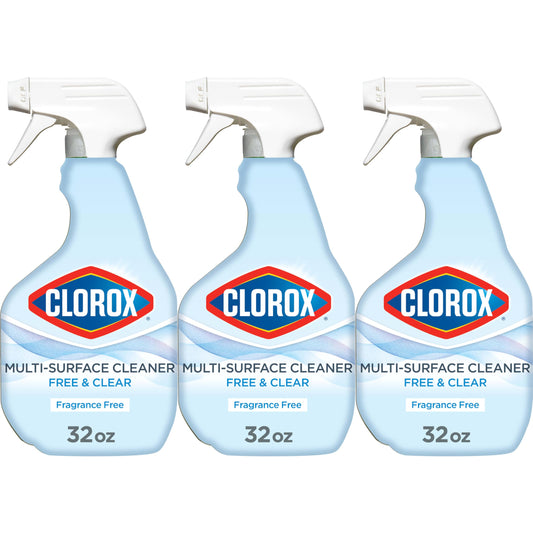 Clorox Free & Clear Multi Surface Cleaner, Spray Bottle, Fragrance Free, 32 Fluid Ounces, Pack of 3