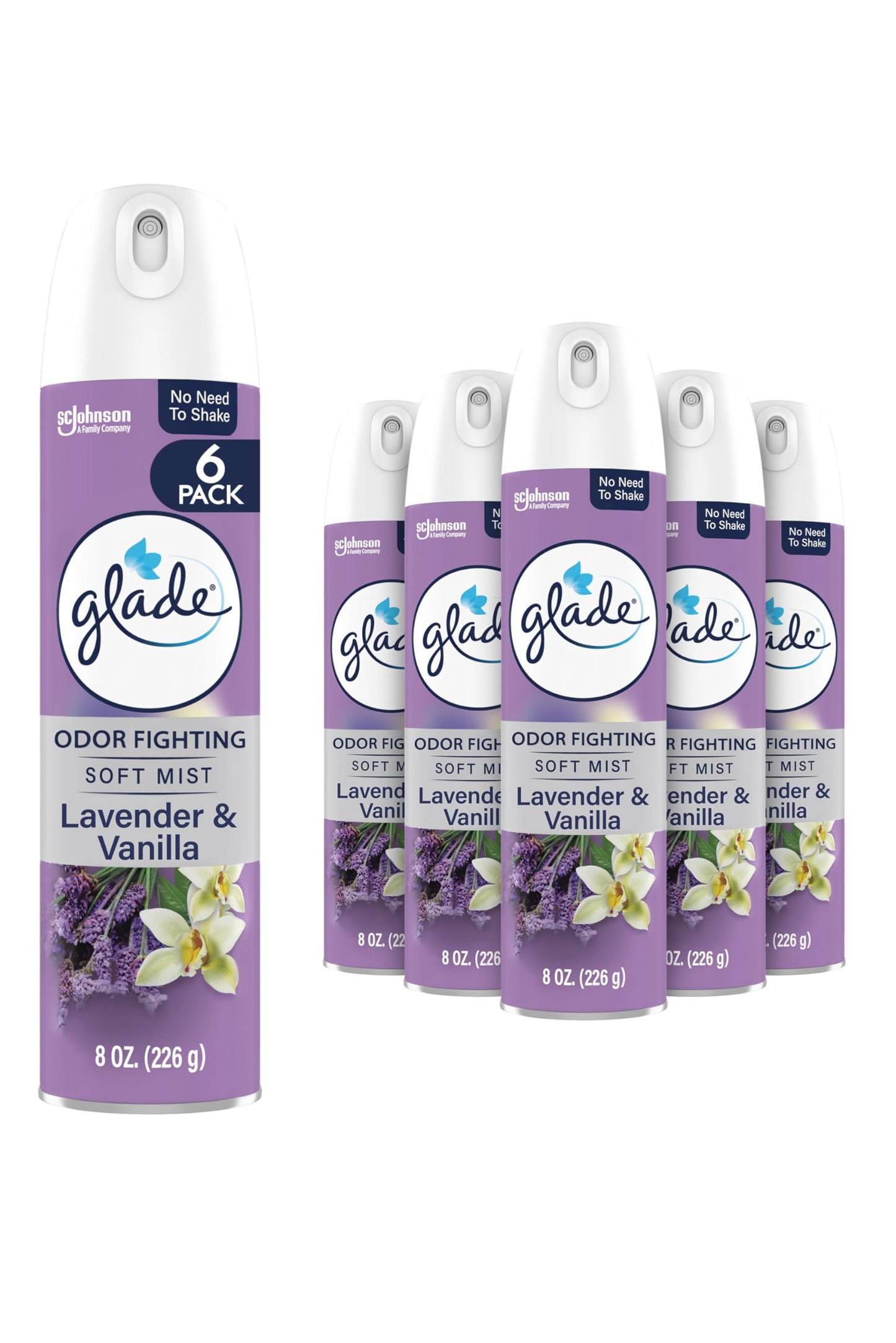Glade Air Freshener Room Spray, Lavender & Vanilla Scent, Odor Fighting to Deliver Long Lasting Freshness, 8 Oz, 6 Count