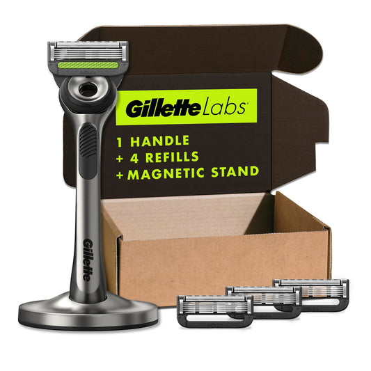 GilletteLabs with Exfoliating Bar by Gillette Razor for Men - 1 Handle, 4 Razor Blade Refills, Holiday Gifts for Men, Includes Premium Magnetic Stand