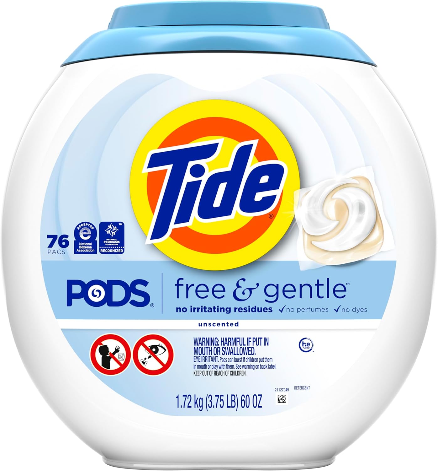 Tide PODS Free & Gentle Liquid Laundry Detergent Pacs, 76 count