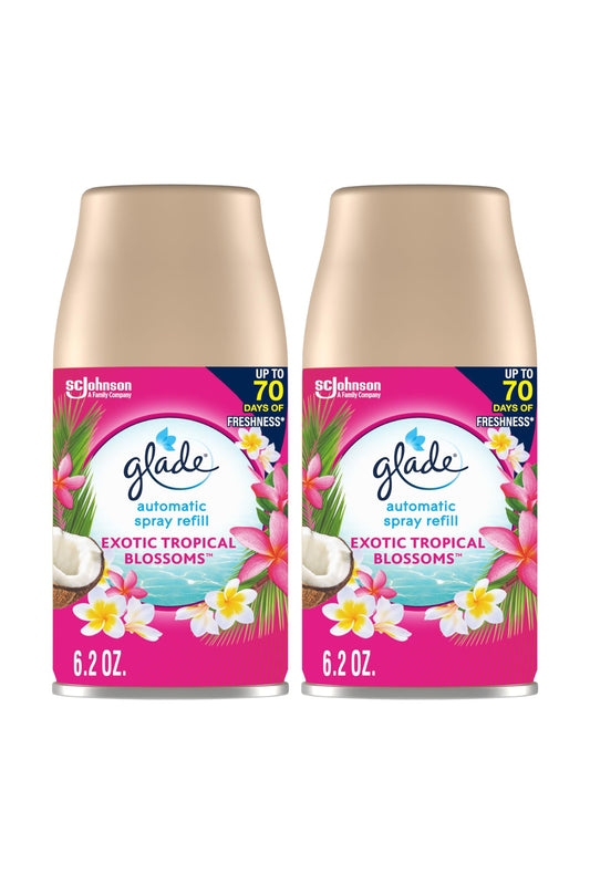 Glade Automatic Spray Refill 2 ct, Exotic Tropical Blossoms, Automatic Spray air freshener, 12.4 oz, 12.4 Ounce