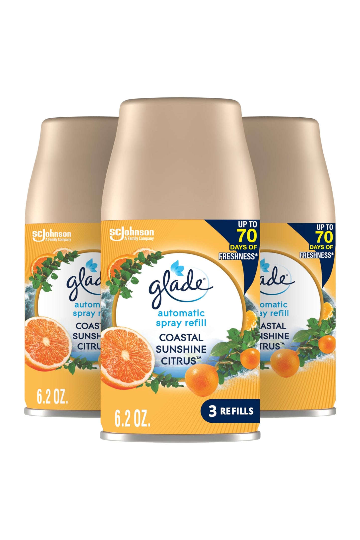 Glade Automatic Spray Refill, Air Freshener for Home and Bathroom, Coastal Sunshine Citrus, 6.2 Oz, 3 Count