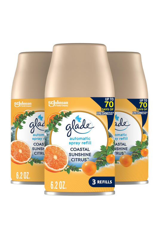 Glade Automatic Spray Refill, Air Freshener for Home and Bathroom, Coastal Sunshine Citrus, 6.2 Oz, 3 Count
