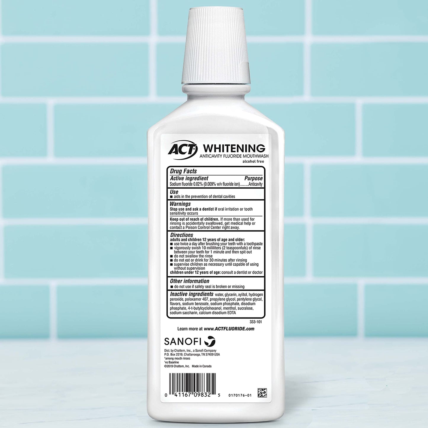 ACT Whitening + Anticavity Fluoride Mouthwash 16.9 fl. oz. with Zero Alcohol, Dye Free, Gentle Mint (Pack of 2)