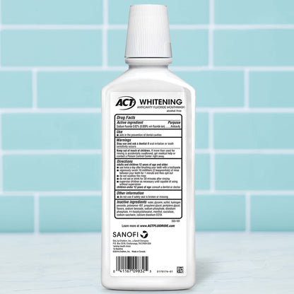 ACT Whitening + Anticavity Fluoride Mouthwash 16.9 fl. oz. with Zero Alcohol, Dye Free, Gentle Mint (Pack of 2)