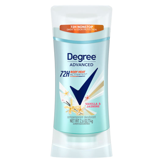 Degree Advanced Protection Antiperspirant Deodorant Vanilla & Jasmine for 72-Hour Sweat & Odor Control for Women, with Body Heat Activated Technology, 2.6 oz