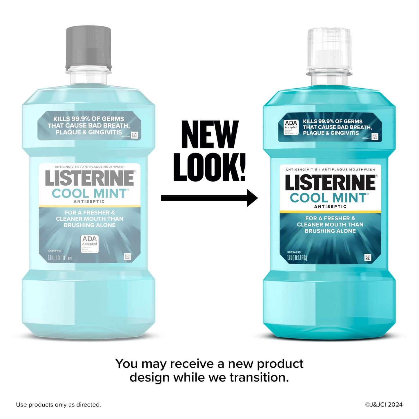 Listerine Cool Mint Antiseptic Mouthwash to Kill 99% of Germs That Cause Bad Breath, Plaque and Gingivitis, Cool Mint Flavor, 1 L 2-Pack