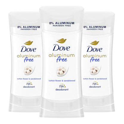 Dove Aluminum Free Deodorant for Women 3 Count Cotton Flower & Sandalwood 72 hour odor protection 2.6 oz