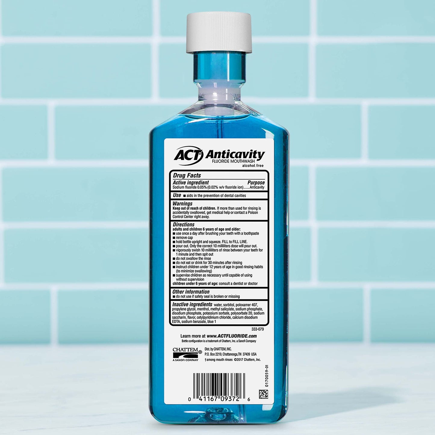 ACT Anticavity Zero Alcohol Fluoride Mouthwash 18 fl. oz., with Accurate Dosing Cup, Arctic Blast (Pack of 2)