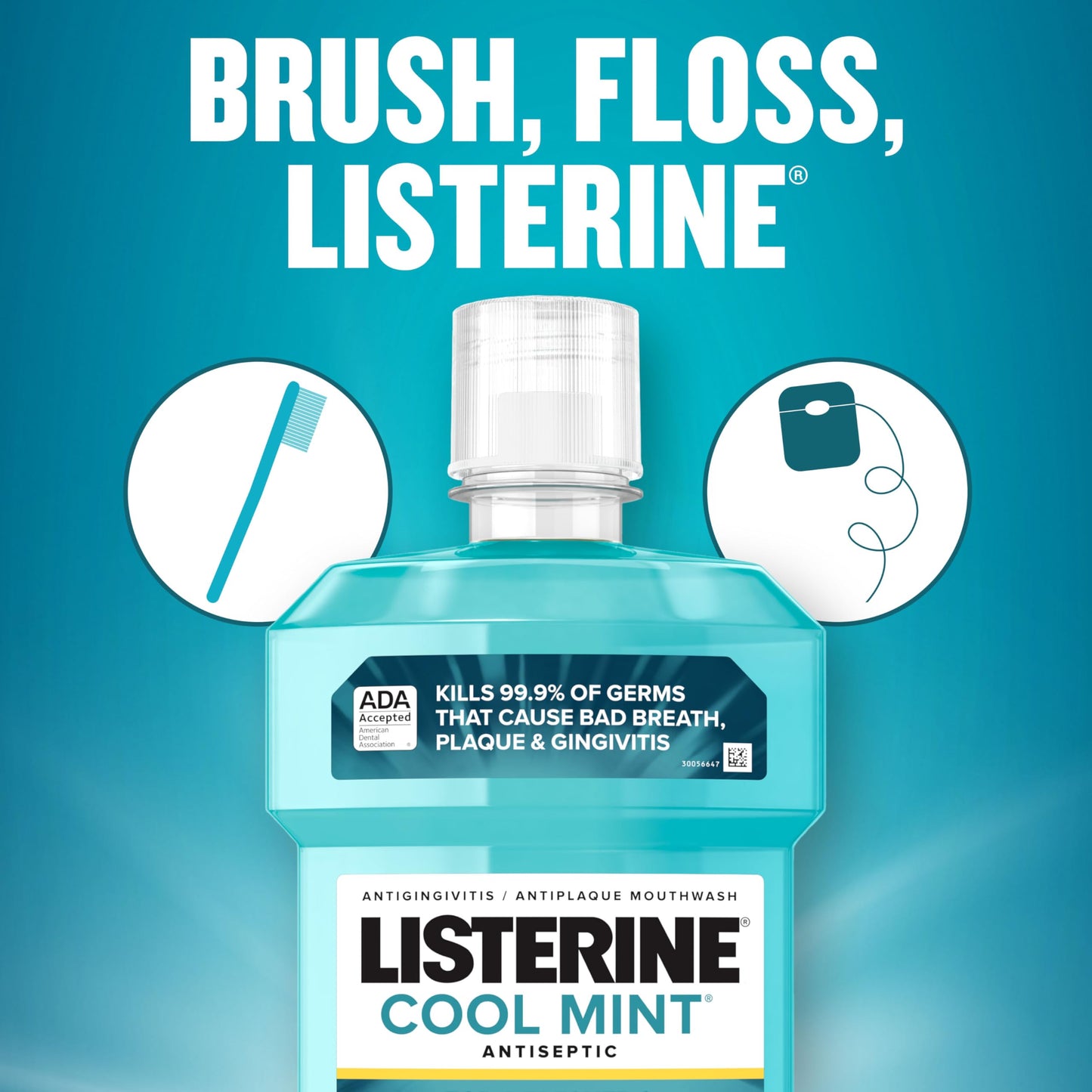 Listerine Cool Mint Antiseptic Mouthwash to Kill 99% of Germs That Cause Bad Breath, Plaque and Gingivitis, Cool Mint Flavor, 1 L 2-Pack