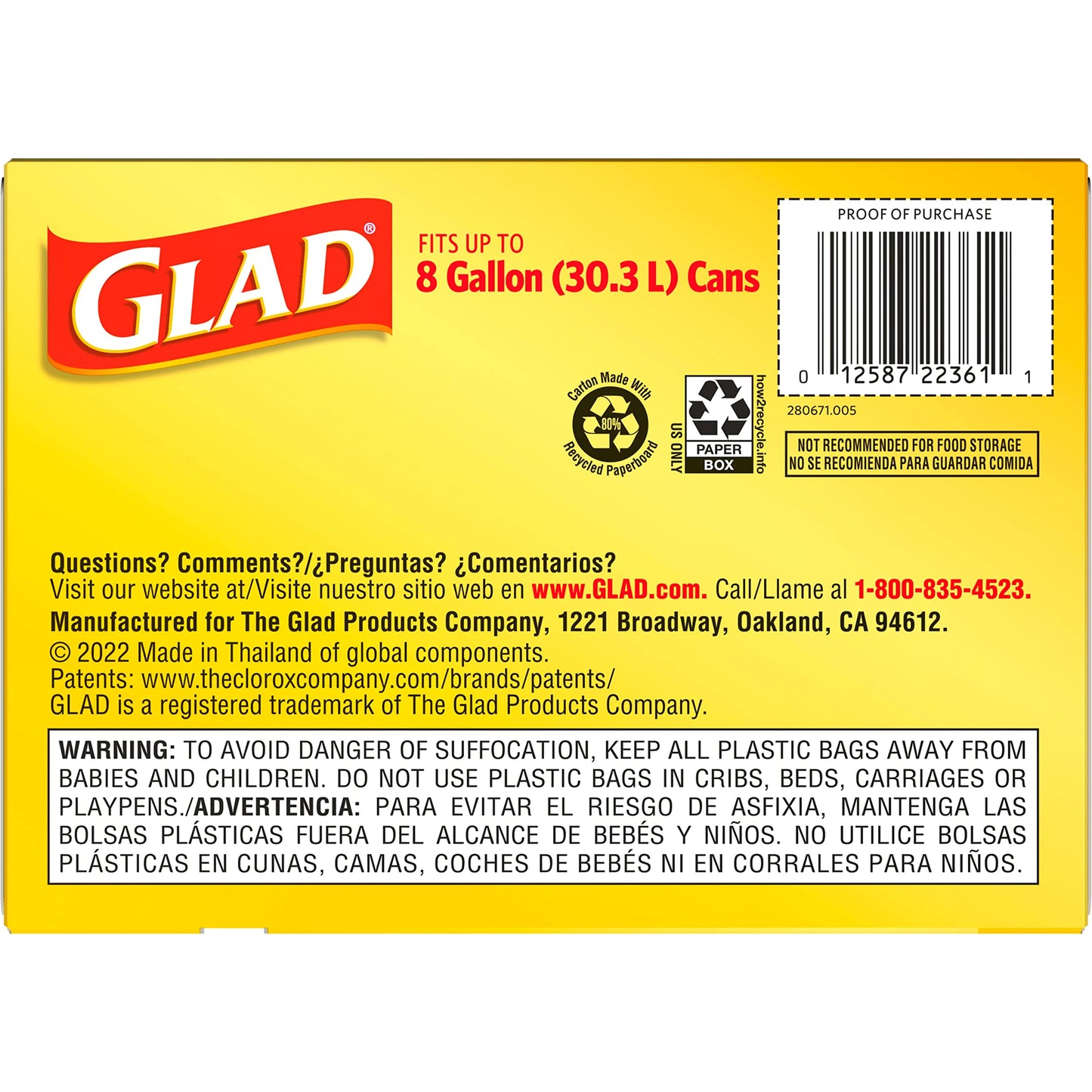 Glad Trash Bags, Medium Drawstring Garbage Bags, 8 Gallon, White, Fragrance Free, 80 Count, Pack May Vary