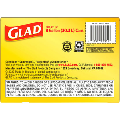 Glad Trash Bags, Medium Drawstring Garbage Bags, 8 Gallon, White, Fragrance Free, 80 Count, Pack May Vary