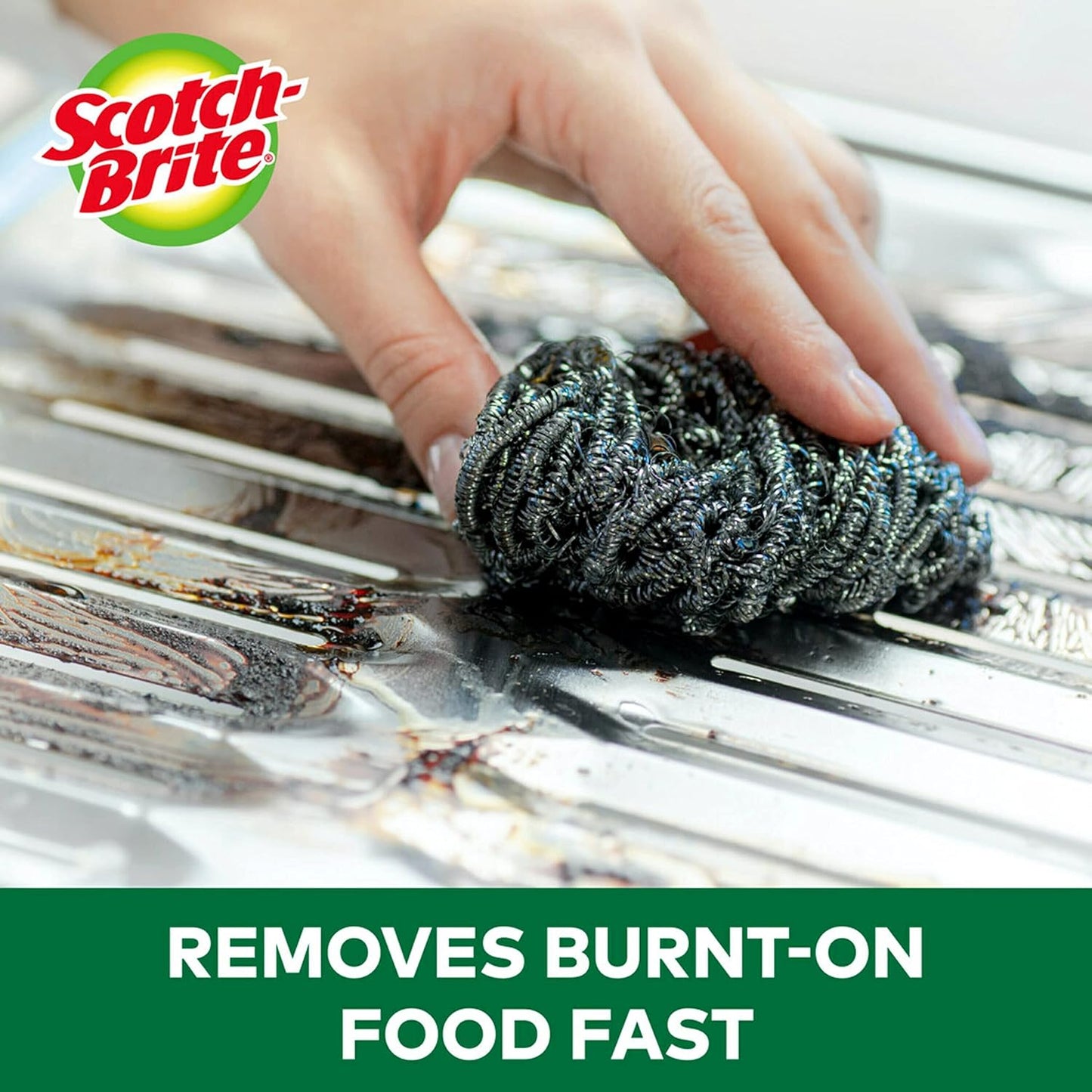 Scotch-Brite Stainless Steel Scrubbers, Ideal for Cast Iron Pans, Powerful Scrubbing for Stubborn Messes, 48 Scrubbers