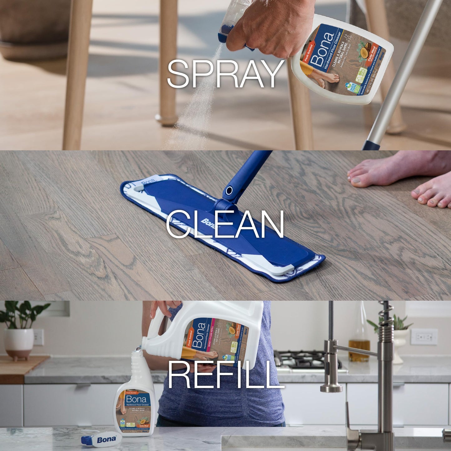 Bona Hardwood Floor Cleaner Spray - 32 fl oz - Cedar Wood Scent - Refillable - Residue-Free Floor Cleaning Solution for Wood Floors
