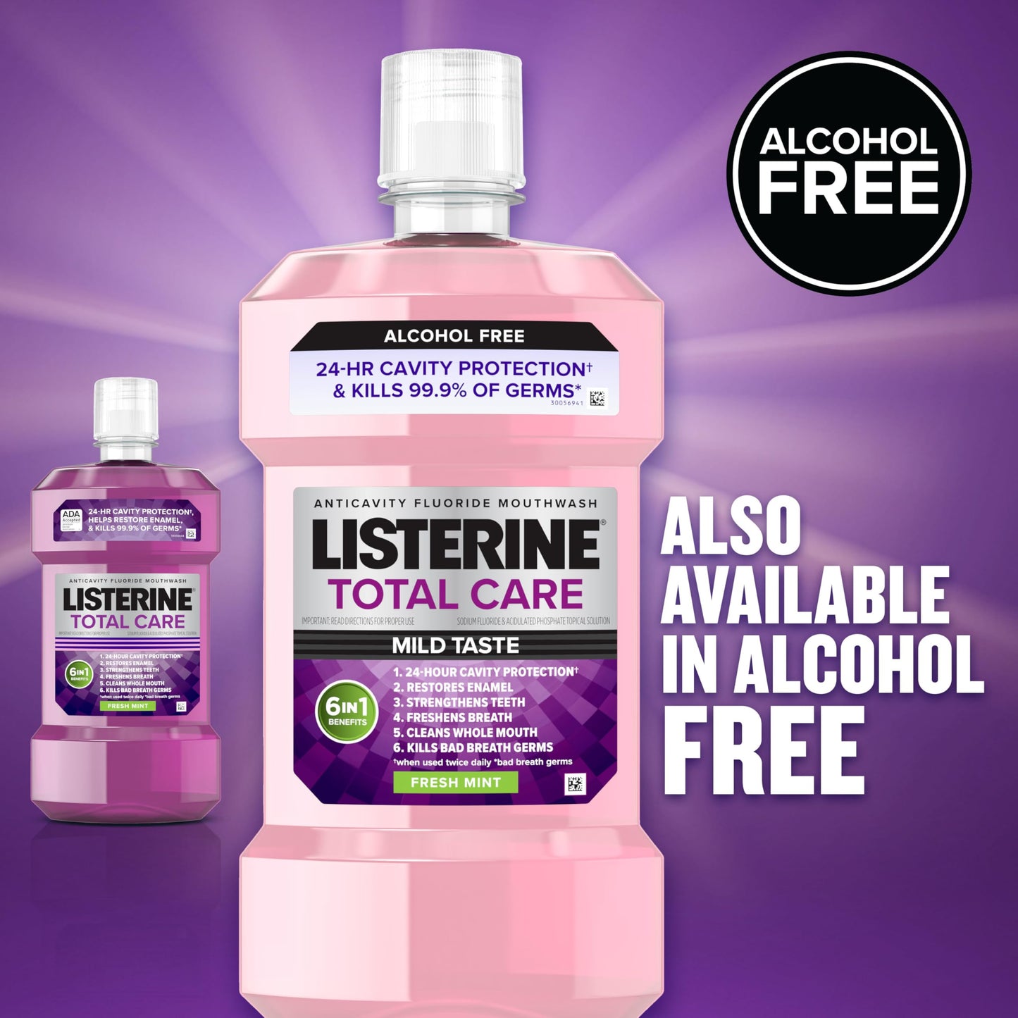 Listerine Total Care Anticavity Fluoride Mouthwash, 6 Benefits in 1 Oral Rinse Helps Kill 99% of Bad Breath Germs, Prevents Cavities, Strengthens Teeth, ADA-Accepted, Fresh Mint, 1 L