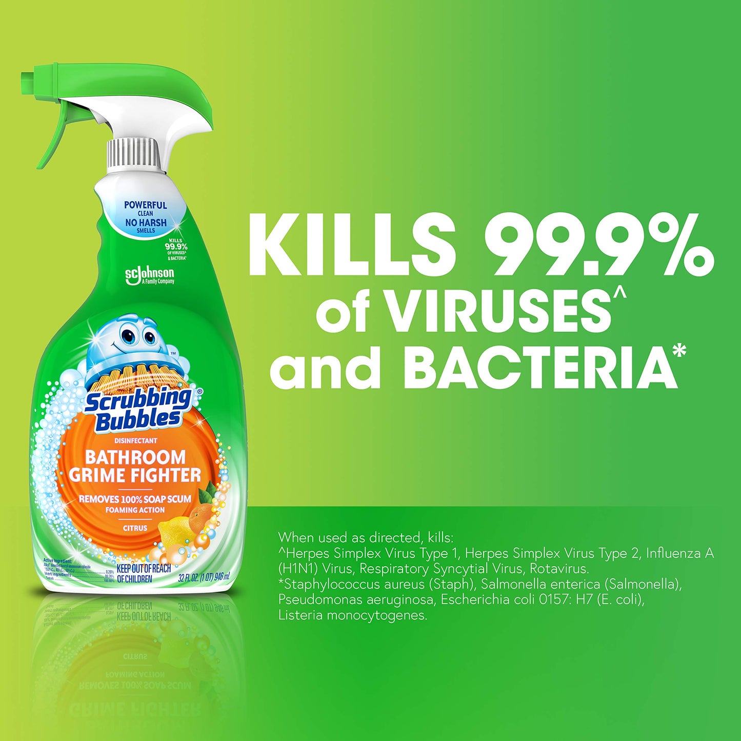 Scrubbing Bubbles Bathroom and Shower Cleaner Disinfectant Spray, Bathroom Grime Fighter, Citrus Scent, 32oz
