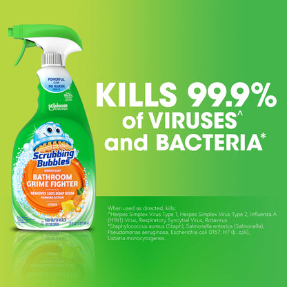Scrubbing Bubbles Bathroom and Shower Cleaner Disinfectant Spray, Bathroom Grime Fighter, Citrus Scent, 32oz