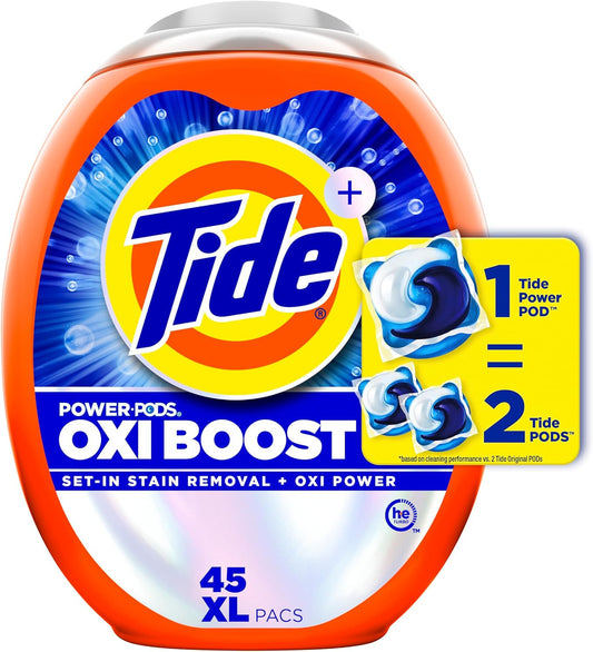 Tide Oxi Boost Power PODS Laundry Detergent Pods, 45 Count, Stain Remover Plus Oxi Power