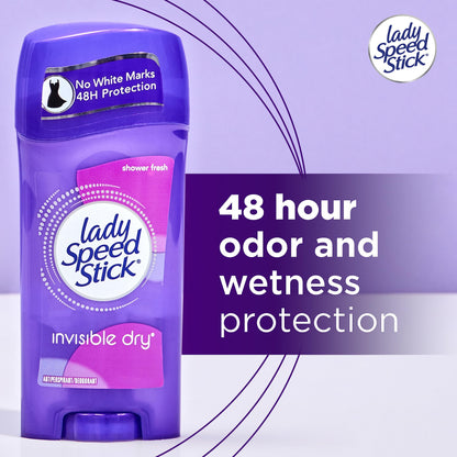 Lady Speed Stick Invisible Dry Antiperspirant Deodorant, Shower Fresh, 2.3oz, 4 Pack