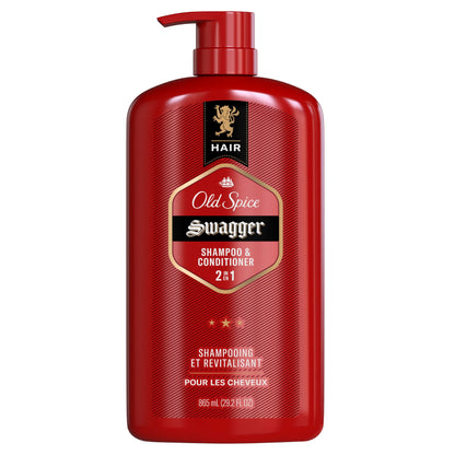 Old Spice Swagger 2-in-1 Shampoo and Conditioner Set for Men, Cedarwood Lime Scent, Get Up To 80% Fuller-Looking Hair, Barbershop Quality, 29.2 Fl Oz Each, 2 Pack